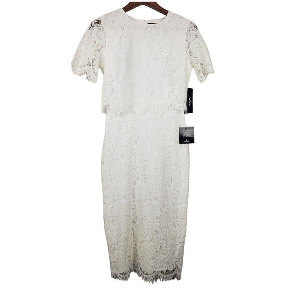 Lulu's White Lace Midi Dress Two Tiered Knee Length - Picture 1 of 4